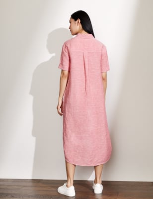 

JAEGER Womens Pure Linen Textured Maxi Shirt Dress - Hot Pink, Hot Pink