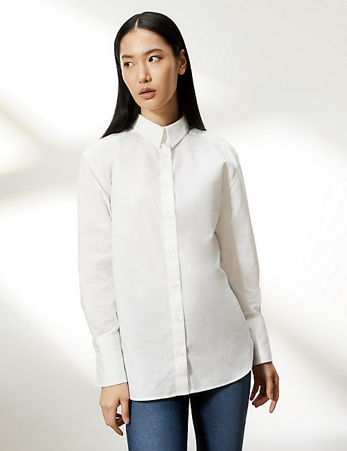 Marks And Spencer JAEGER Womens  Pure Cotton Oversized Long Sleeve Shirt - White, White