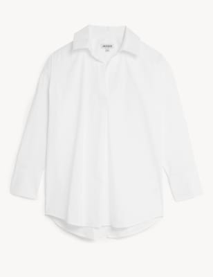 

JAEGER Womens Cotton Rich Collared Long Sleeve Shirt - White, White