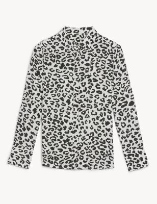 M&S Jaeger Womens Pure Silk Animal Print Long Sleeve Shirt