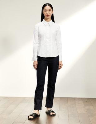 Marks And Spencer JAEGER  Womens  Cotton Rich Fitted Long Sleeve Shirt - White