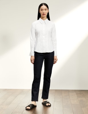 

JAEGER Camisa de algodón ajustada de manga largaWomens - White, White