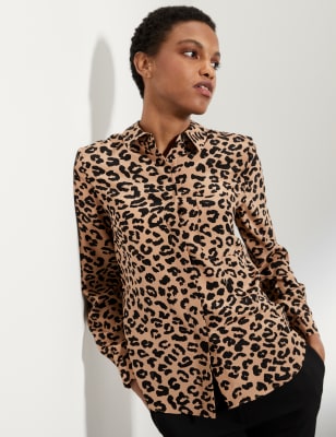 

JAEGER Womens Pure Silk Animal Print Shirt - Tan, Tan