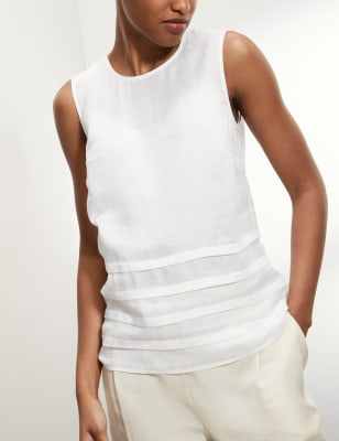 

JAEGER Blusa sin mangas en capas 100% linoWomens - White, White