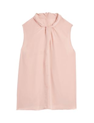 

JAEGER Womens Pure Silk Knotted Sleeveless Blouse - Dusky Rose, Dusky Rose