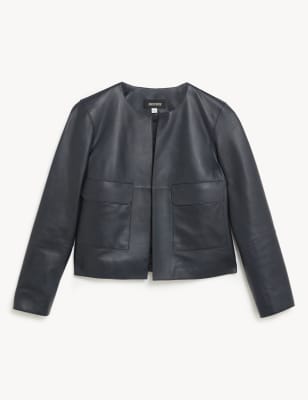 leather collarless jacket ladies