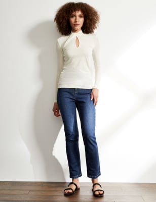 Tencel™ Rich Twist Neck Long Sleeve Top