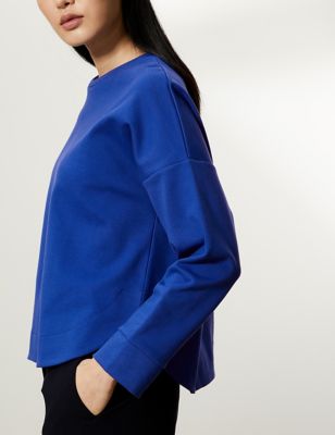 

JAEGER Womens Cotton Rich Crew Neck Sweatshirt - Bright Blue, Bright Blue