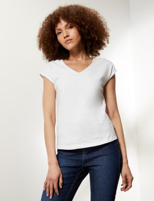 

JAEGER Womens Pure Cotton V-Neck Short Sleeve T-Shirt - Ivory, Ivory