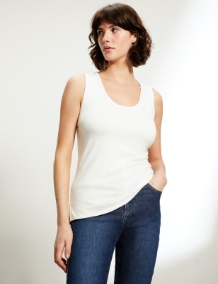 

JAEGER Womens Jersey Round Neck Sleeveless Vest Top - Ivory, Ivory