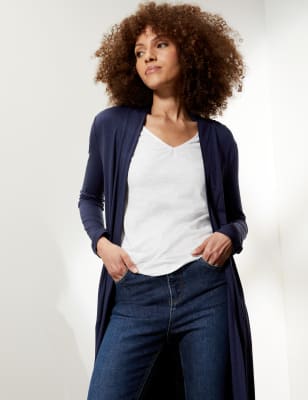 

JAEGER Womens Modal Rich Belted Longline Cardigan - Navy, Navy