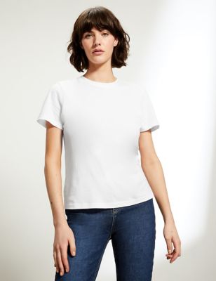 Marks And Spencer JAEGER  Womens  Pure Cotton Crew Neck T-Shirt - White