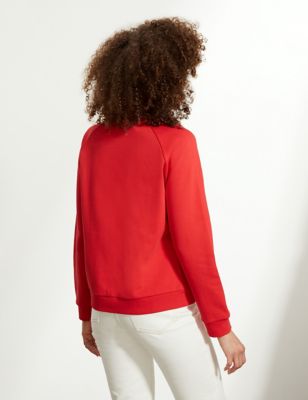 

JAEGER Womens Organic Cotton Crew Neck Sweatshirt - Red, Red