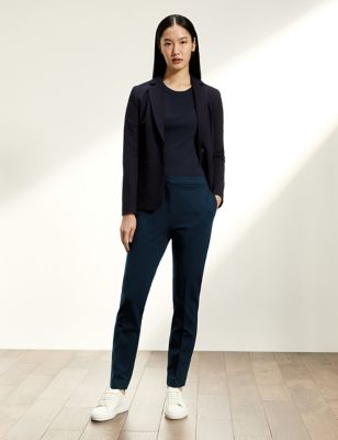 Marks And Spencer JAEGER Womens  Jersey Slim Fit Trousers - Navy, Navy