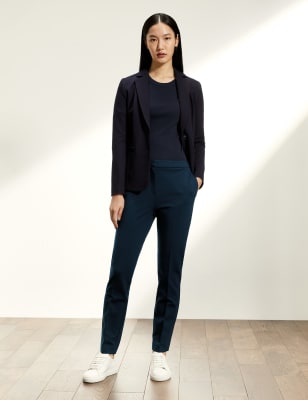 Marks And Spencer JAEGER Womens Jersey Slim Fit Trousers - Navy, Navy