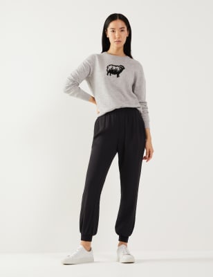 

JAEGER Womens Crepe Cuffed Jogger - Black, Black