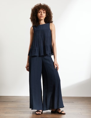 

JAEGER Womens Textured Wide Leg Trousers - Navy, Navy