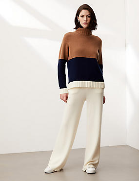 Pantalon large en laine à taille élastique