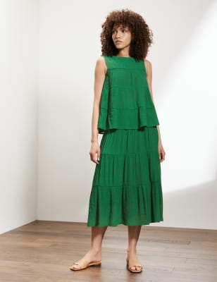 

JAEGER Womens Midi Tiered Skirt - Green, Green