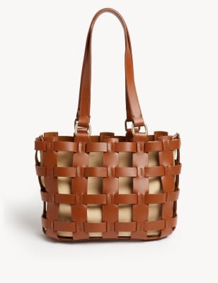 

JAEGER Womens Leather & Canvas Tote Bag - Tan, Tan