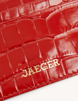 

JAEGER Womens Leather Croc Cardholder - Red, Red