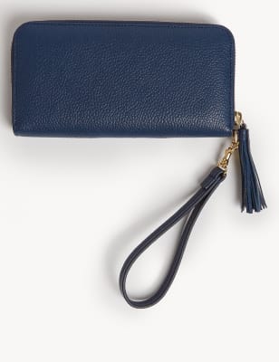 

JAEGER Womens Leather Zip Around Purse - Navy, Navy