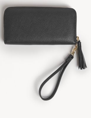 

JAEGER Womens Leather Zip Around Purse - Black, Black
