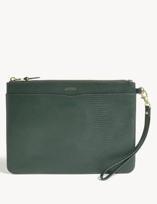 

JAEGER Womens Leather Lizard Effect Clutch Bag - Dark Green, Dark Green