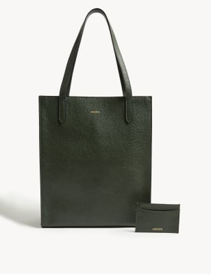 

JAEGER Womens Leather Tote Bag - Dark Green, Dark Green