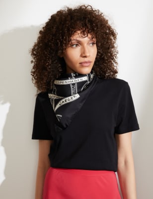 

JAEGER Womens Pure Silk Printed Scarf - Black/White, Black/White