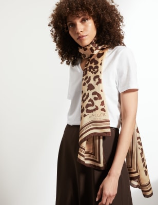 

JAEGER Womens Pure Silk Animal Print Scarf - Camel Mix, Camel Mix