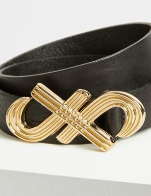 M&S Jaeger Womens Leather Feature Buckle Belt