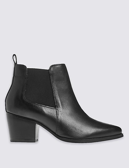 Leather Block Heel Ankle Boots | M&S Collection | M&S