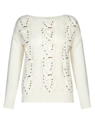 Sequin Embellished Cable Knit Jumper | M&S Collection | M&S