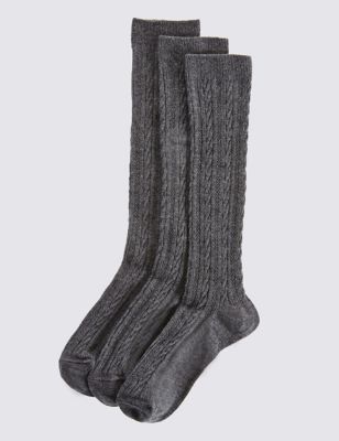Lot de 3 paires de chaussettes hauteur genou en maille torsadée - Grey Marl