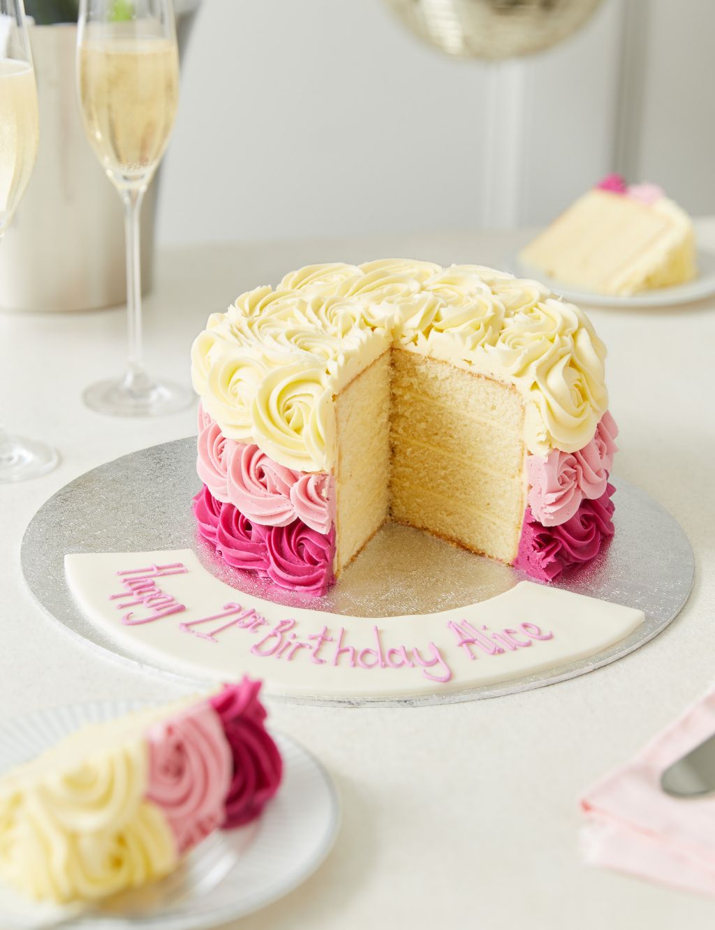 Personalised Piped Rose Sponge Cake (Serves 24)
