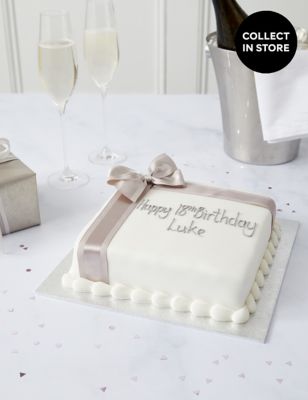 M&S Personalised Celebration Sponge Cake with Silver Ribbon (Serves 30)