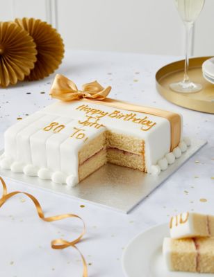 Personalised Celebration Sponge Cake with Gold Ribbon (Serves 30)