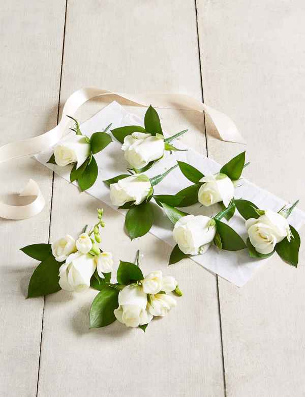 White Rose Freesia Onhole Wedding Party Package