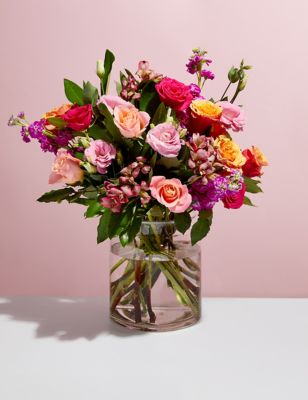 M&S Roses, Lisianthus & Stock Bright Bouquet