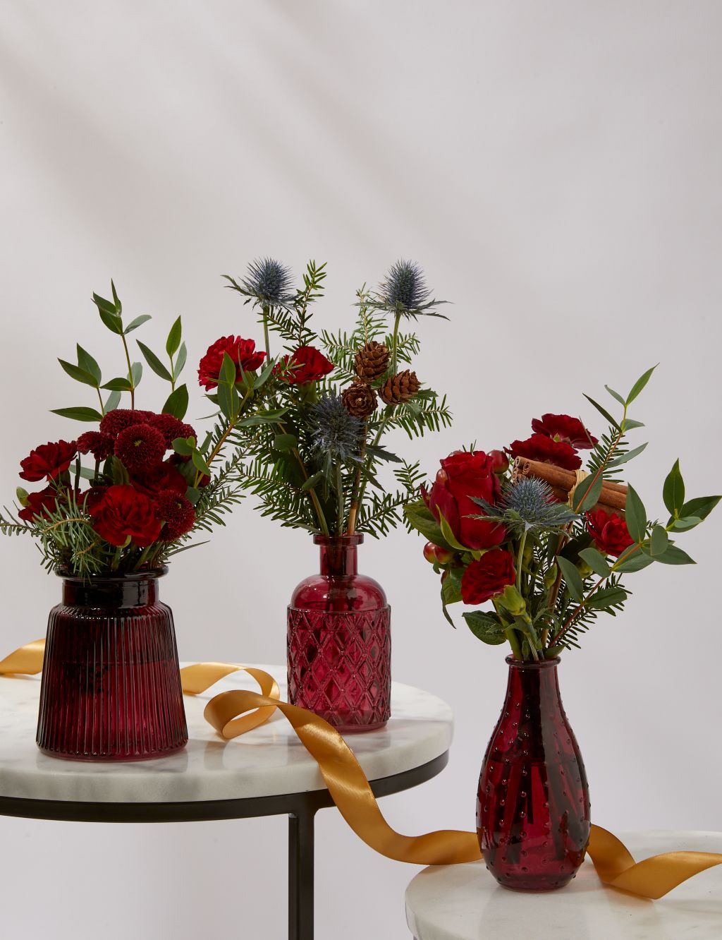 Festive Posies in Scarlet Bud Vases