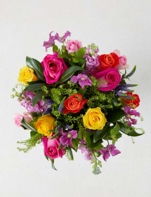 Roses, Stocks & Clematis Bright Bouquet
