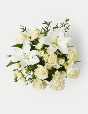 Ivory Roses & Pearl White Lilies Bouquet