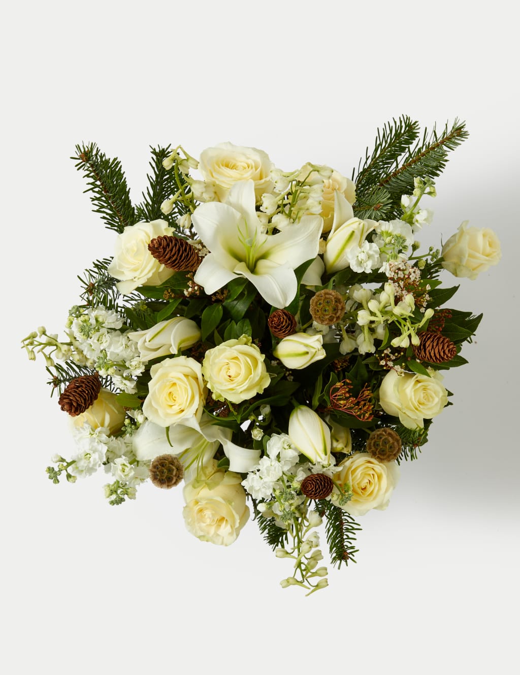 Luxury White Rose & Spray Stock Christmas Bouquet (Delivery from 13th December 2023)
