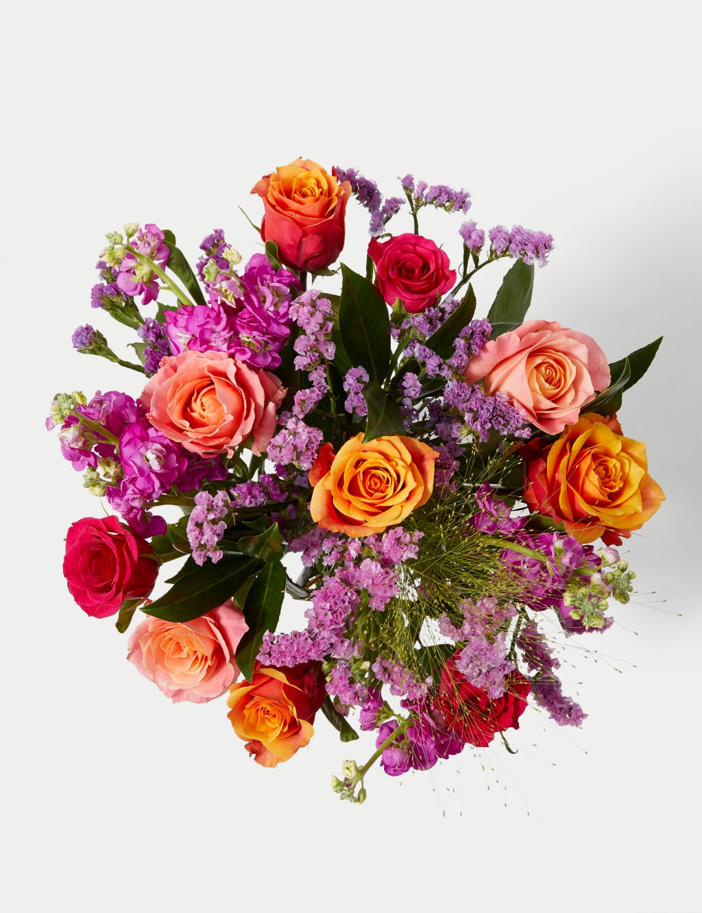 Roses, Statice & Spray Stock Bright Bouquet