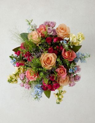 Rose, Stock & Delphinium Bouquet