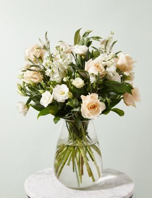 M&S White Bouquet with Rose, Lisianthus & Stock