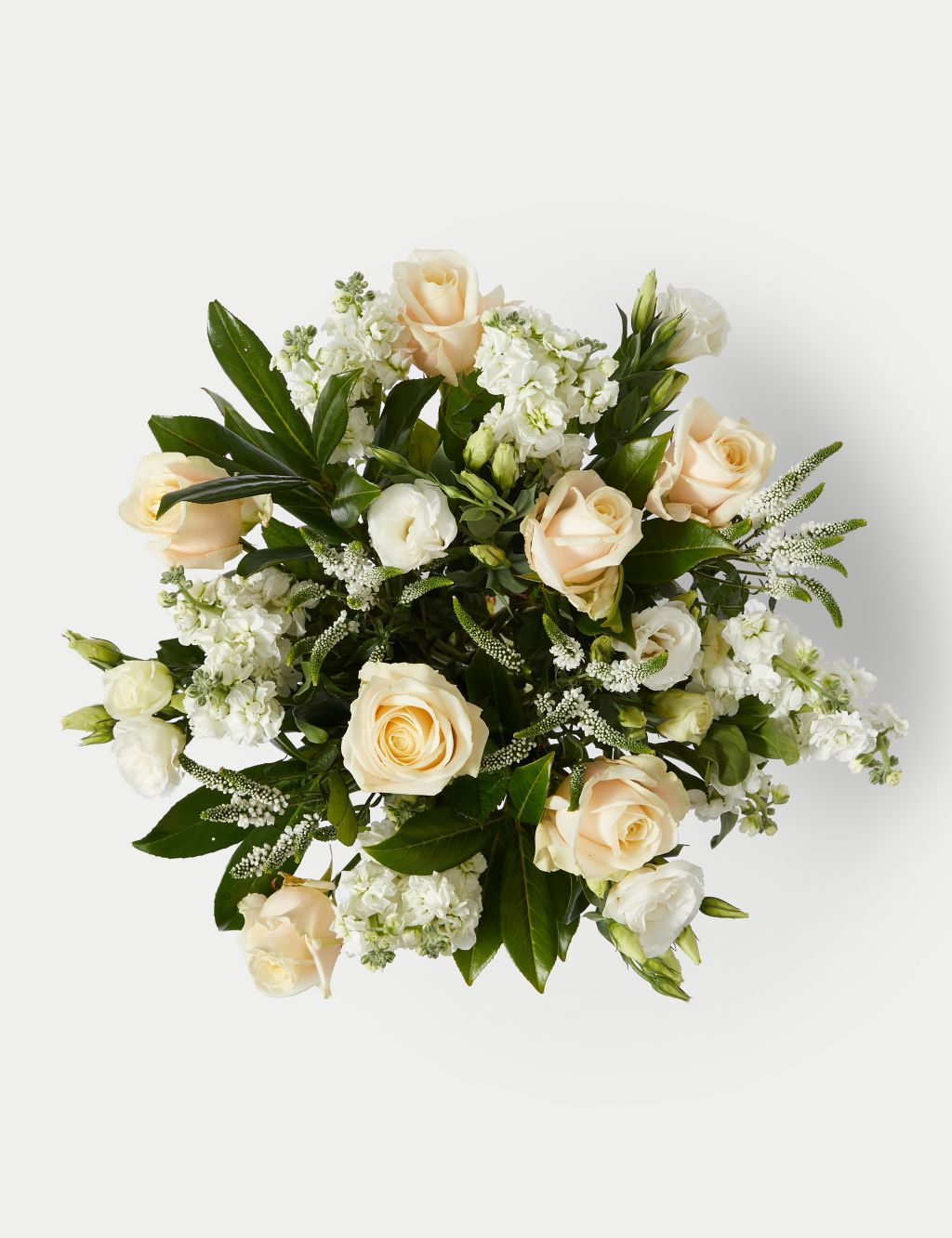 Rose, Delphinium & Stock White Bouquet
