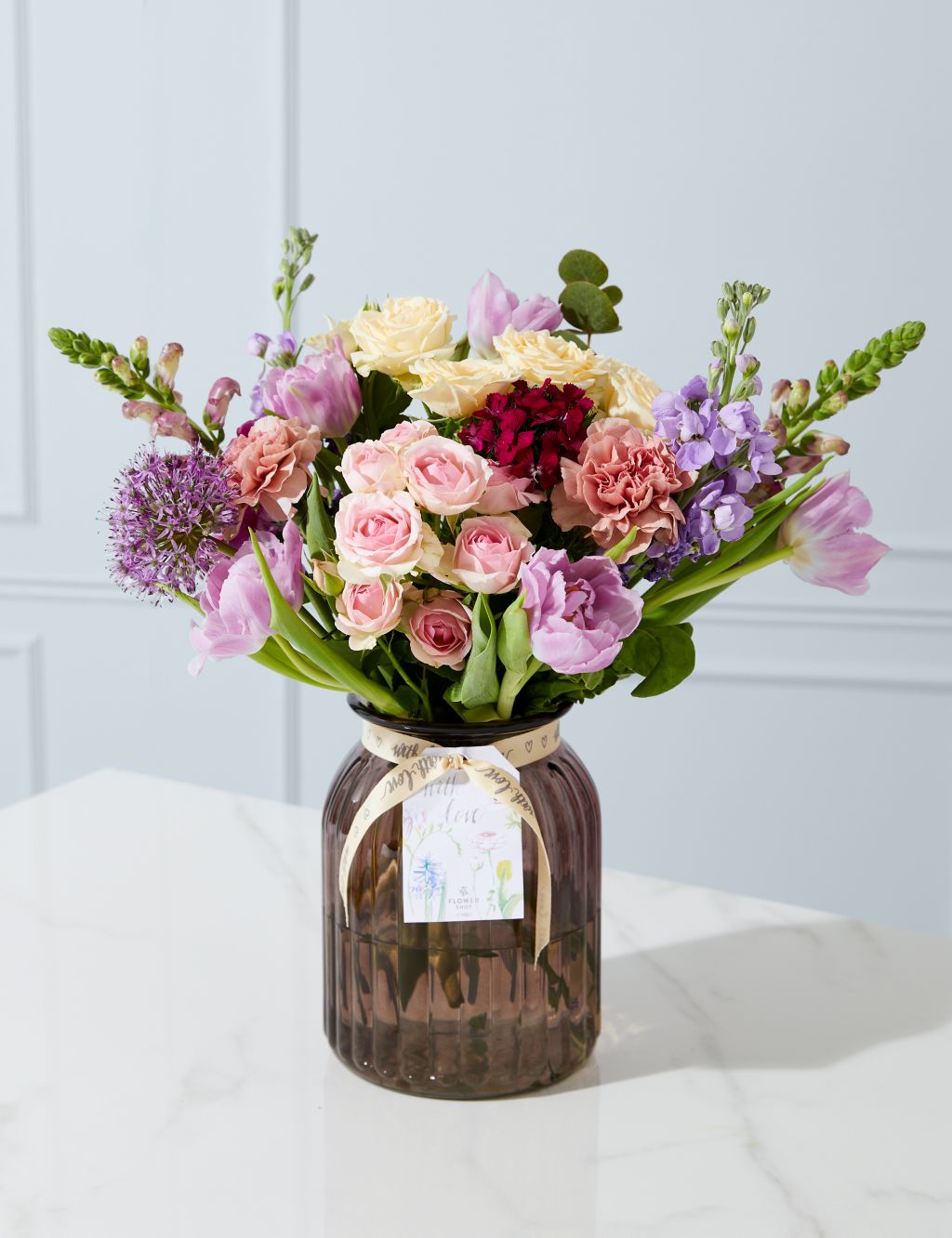 Mother's Day Rose & Stocks Bouquet With Vase (Delivery from 05/03/24)