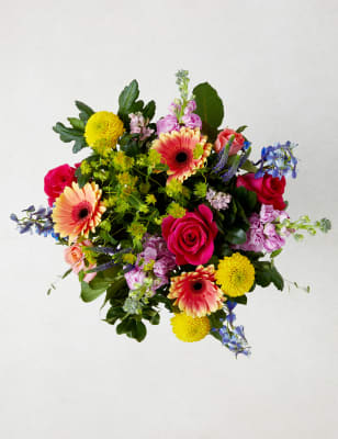 Delphinium, Roses & Gerbera Bright Bouquet